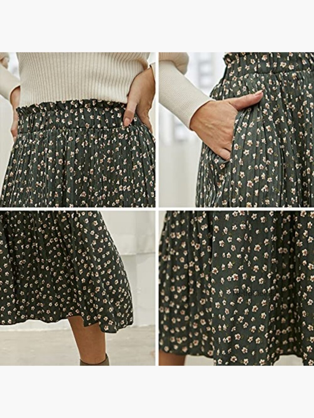 High Waist Polka Dot Pleated Maxi Midi Skirt with Pockets - Picture 4 of 7